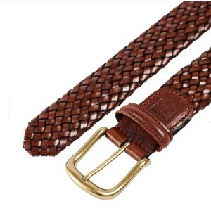 Stafford Men's Brown Leather Braided Web Buckle Belt US Size 38